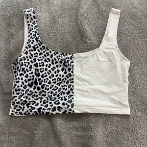 ROMWE Black and White Leopard Crop Tank Top